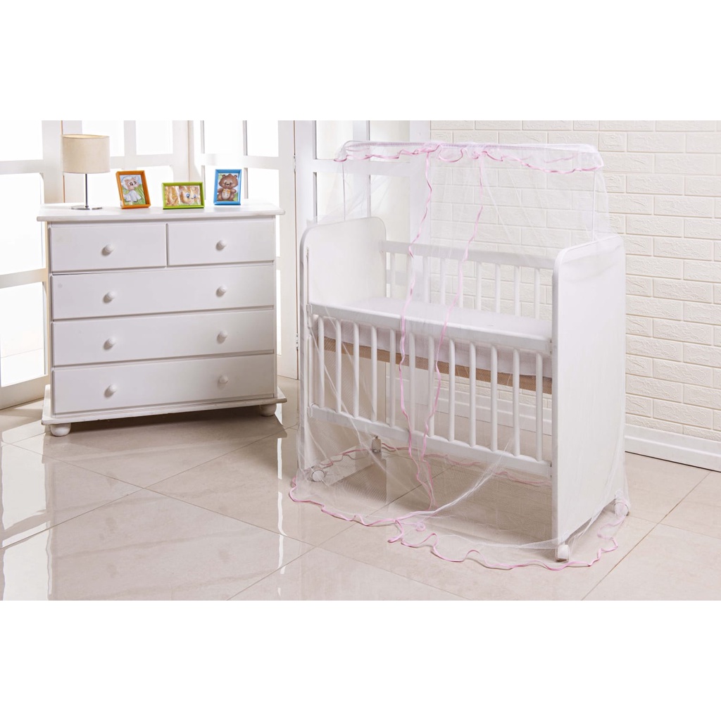 Mosquiteiro para Mini Berço de Bebe Menina Rosa Bebe - Véu para mini Berço Rosa Bebe