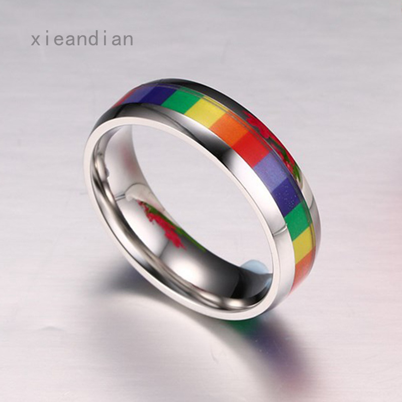Xieandian Rainbow Colorido Anel Alianca De Casamento De Aco Inoxidavel Lebian Gay Lgbt Aneis Drop Shipping Shopee Brasil