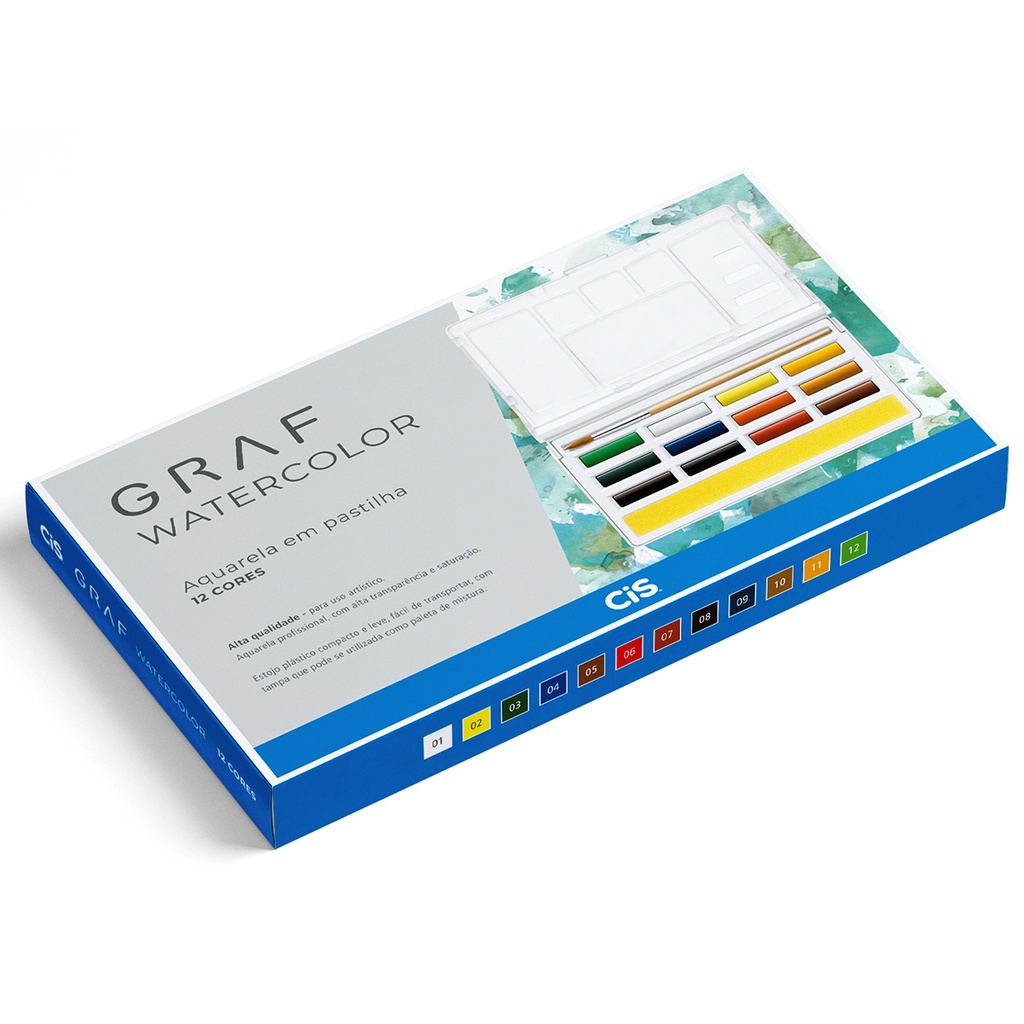 Aquarela Em Pastilha Cis Graf Watercolor 12 Cores