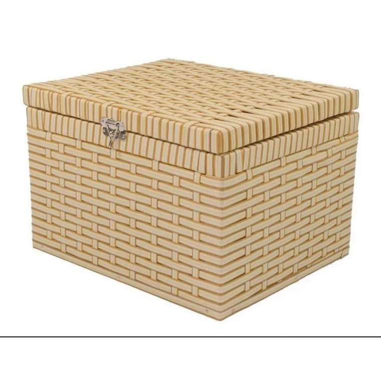 caixa organizadora com tampa fibra sintetico vime junco 30x20x20 em Oferta na Shopee