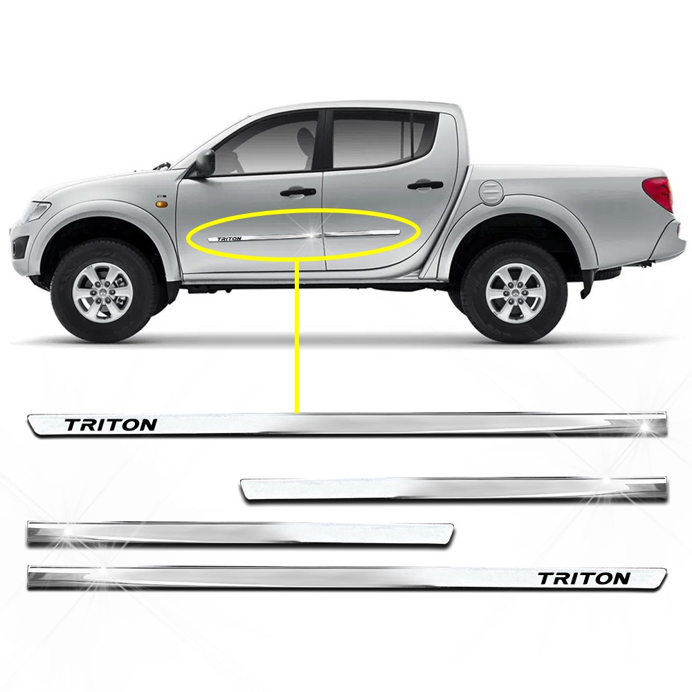 Kit Friso Lateral Personalizado Modelo Slim Cor Cromado L200 Triton 2008 á 2020 4 Portas