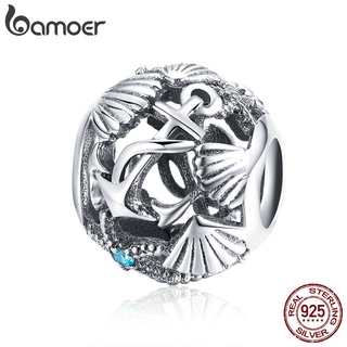 Bamoer 925 Sterling Silver Praia Tropical Shell Âncora Contas Encantos Fit Charme Pulseiras & Colares Jóias DIY SCC995