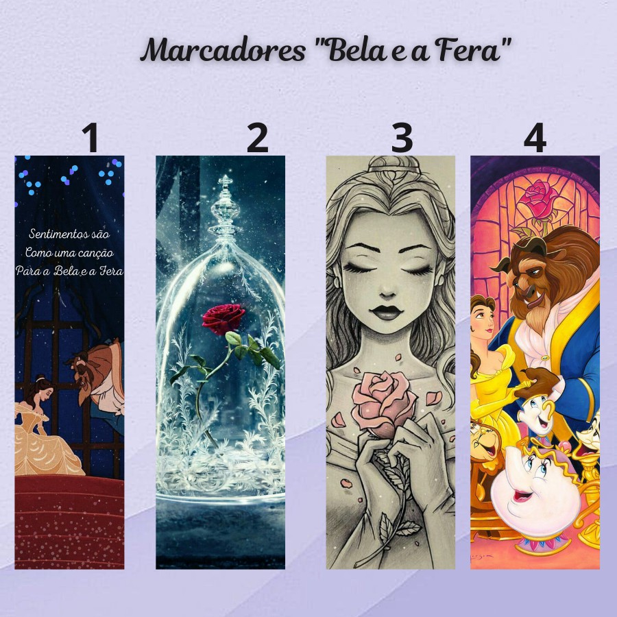 Marcador de página plastificado "A bela e a fera" com ou sem tassel