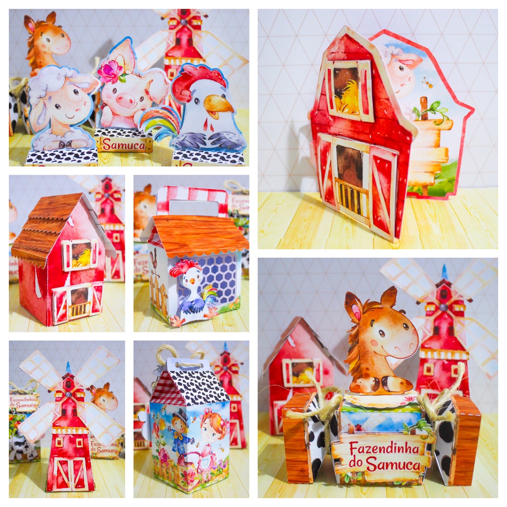 Kit Festa FAZENDINHA FAZENDA Personalizado | Lembrancinhas | Decoração Aniversário | Caixa Milk Pirâmide