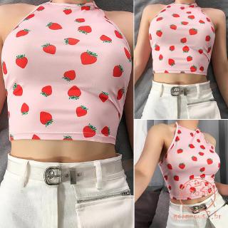 Loveyourself1 - Blusa Feminina Com Alça Slim Fit Com Morango