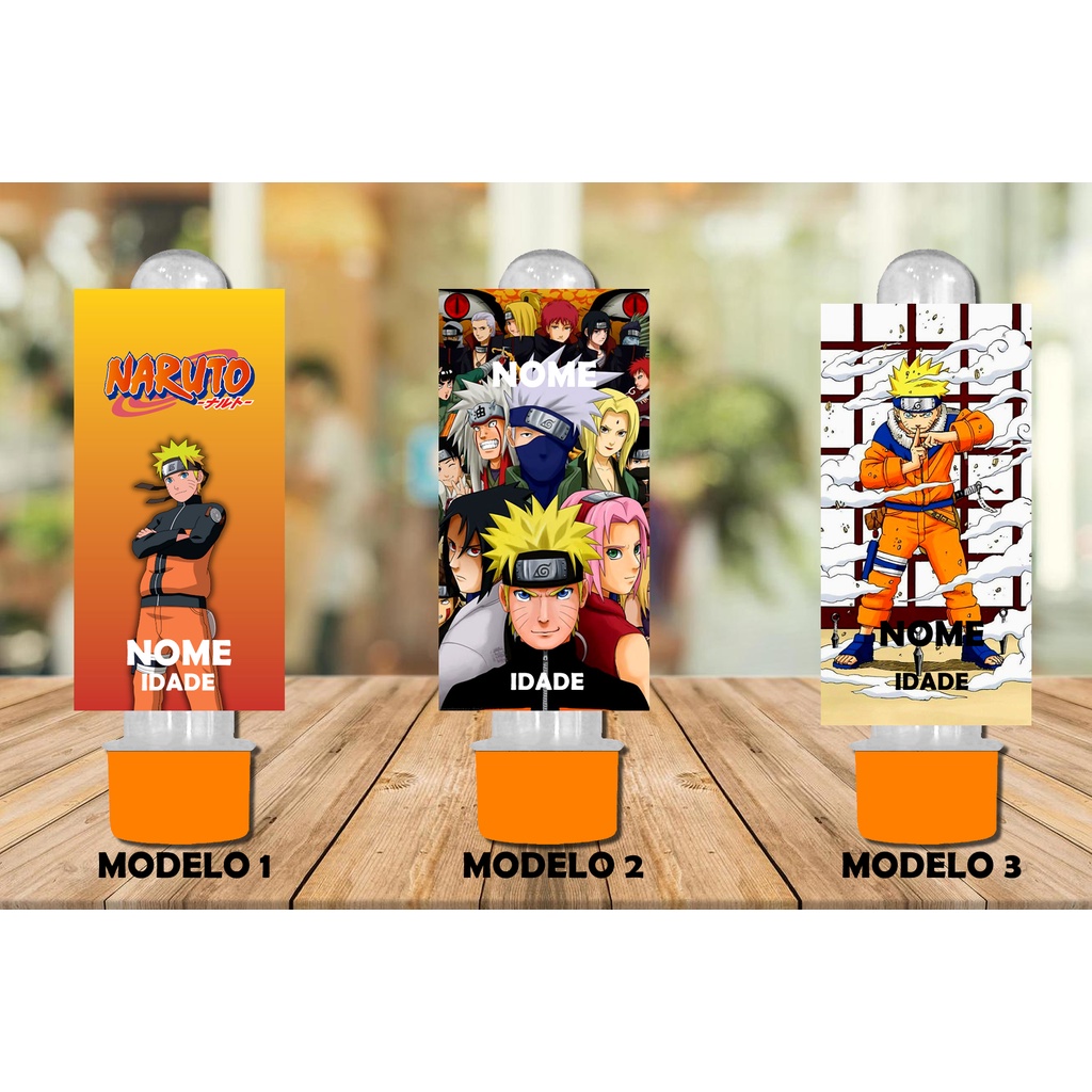 36 Adesivos Etiqueta para Tubete 8x4 cm Naruto Personalizado com Nome e Idade com Recorte Especial