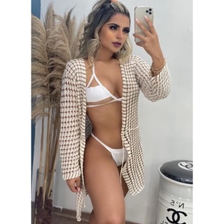 Saida de Praia Feminino Kimono Trico Manga Longa