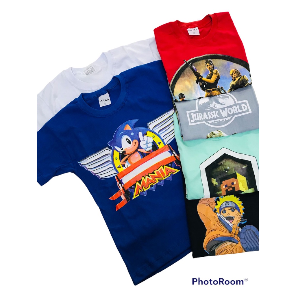 conjunto 2 Camiseta infantil - Herois, Dinossauro, Personagens, Princesas, Games, Jogos, animes