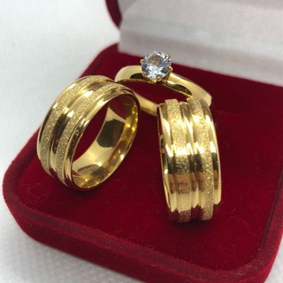Par De Aliança Casamento Noivado Namoro Banhado 18k Ouro Grossa + Anel Solitário