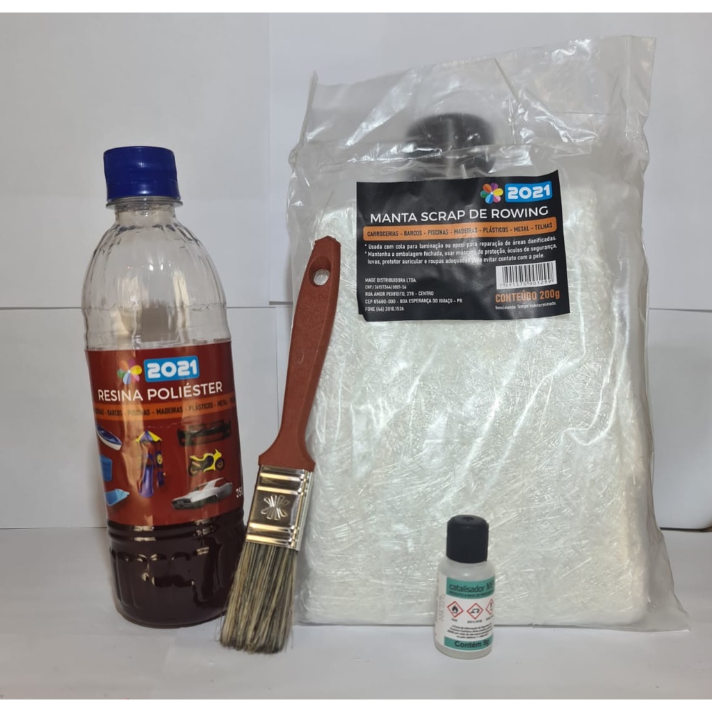 Kit Reparo Resina Adesivo Laminacao + Pincel + Fibra Vidro + Catalisador