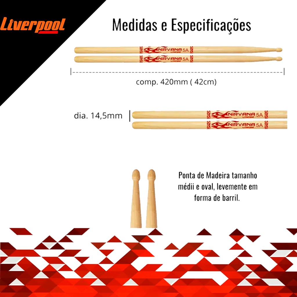 Par Baquetas Liverpool Nirvana 5A Para Bateria EcoBio Par - NI5AM · foto 2
