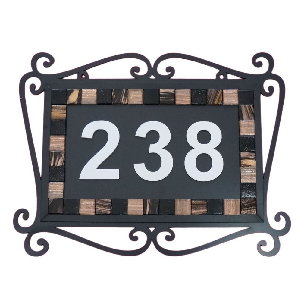 Placa para Número Residencial Arabesco Pastilhas De Vidro Tons de Dourado e Marrom - informe seu número ao efetuar o pedido