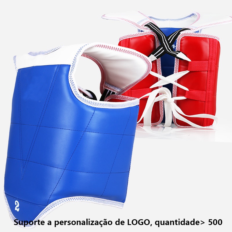 Protetor de tórax adulto criança vermelho azul taekwondo karate dupla face mma boxe muay thai protetor de tórax pu couro tamanho XS S M L