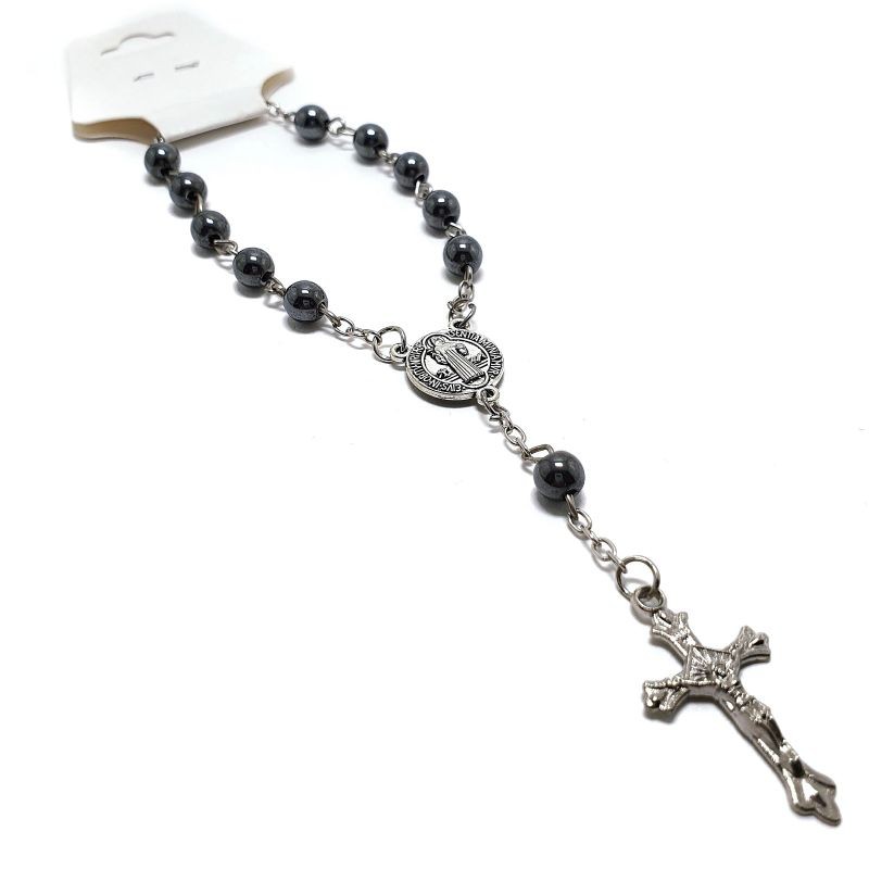 Terço Dezena Para Carro Em Hematita São Bento Retrovisor Maçaneta De Porta em Oferta na Shopee