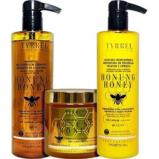 Kit Shampoo Repositor De Colágeno + Máscara Repositora De Proteínas Vegetais + Mel Capilar Honung Honey