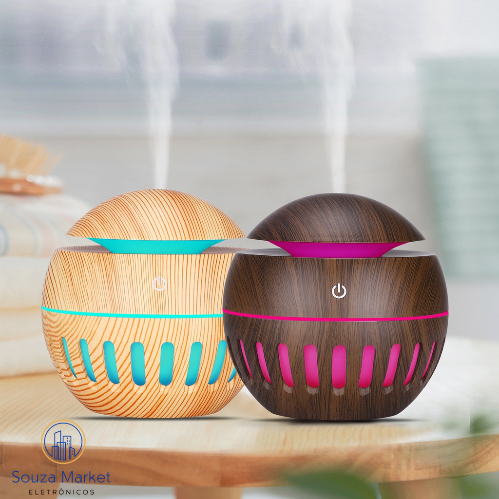 Umidificador de Ar e Aromatizador de Ambientes Tipo Madeira com LED 7 ...
