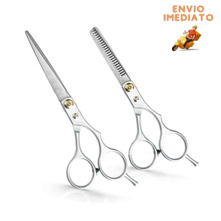 Kit 2 Tesouras Semi Profissionais Fio Navalha 6.0 e Desfiadeira 6.0 Prata