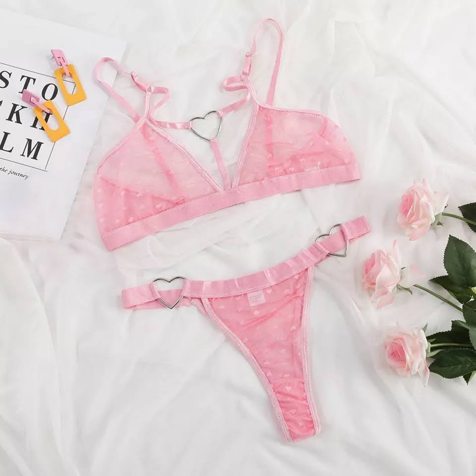 Lingerie Conjunto Tule Coração - Lingerie Sexy