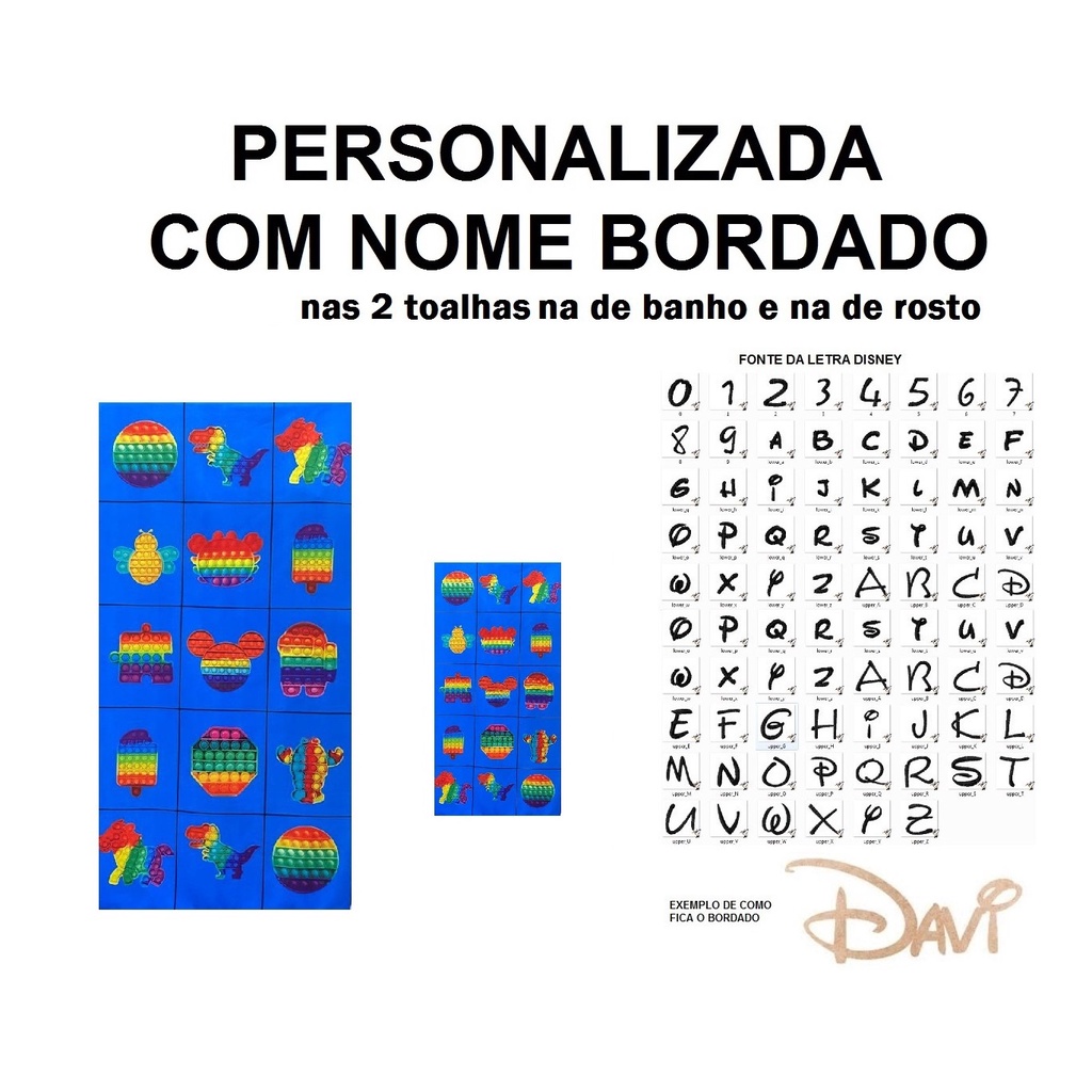 PERSONALIZADA NOME BORDADO kit Toalha de Banho Infantil Pop It AZ+ Toalha de Rosto