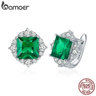 BAMOER Brincos De Zircônia Quadrado Verde Prata Esterlina 925