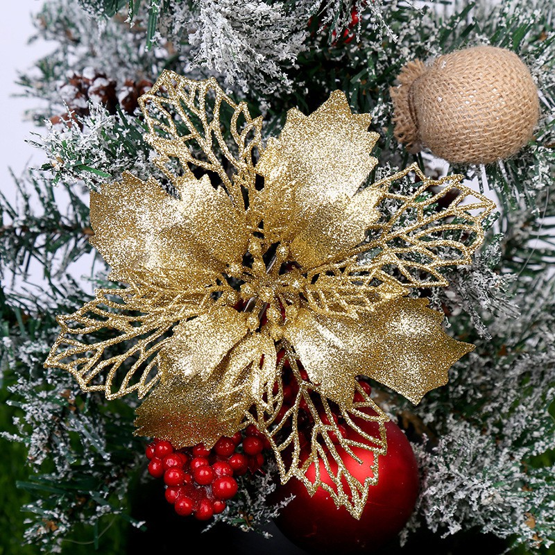 10pçs Flor Artificial Árvore De Natal Glitter Decoração De Natal Presente De Ano Novo