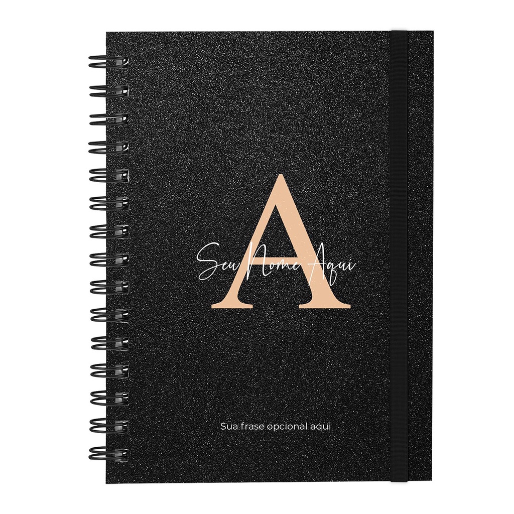 Caderno Personalizado Plus Glitter Preto Nude 14x20 Cm 100 Folhas em Oferta na Shopee