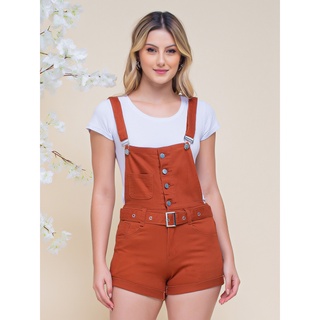 Macaquinho Estilo/ Jardineira/ Jeans Feminino/ Com Cinto/ Vv 59029