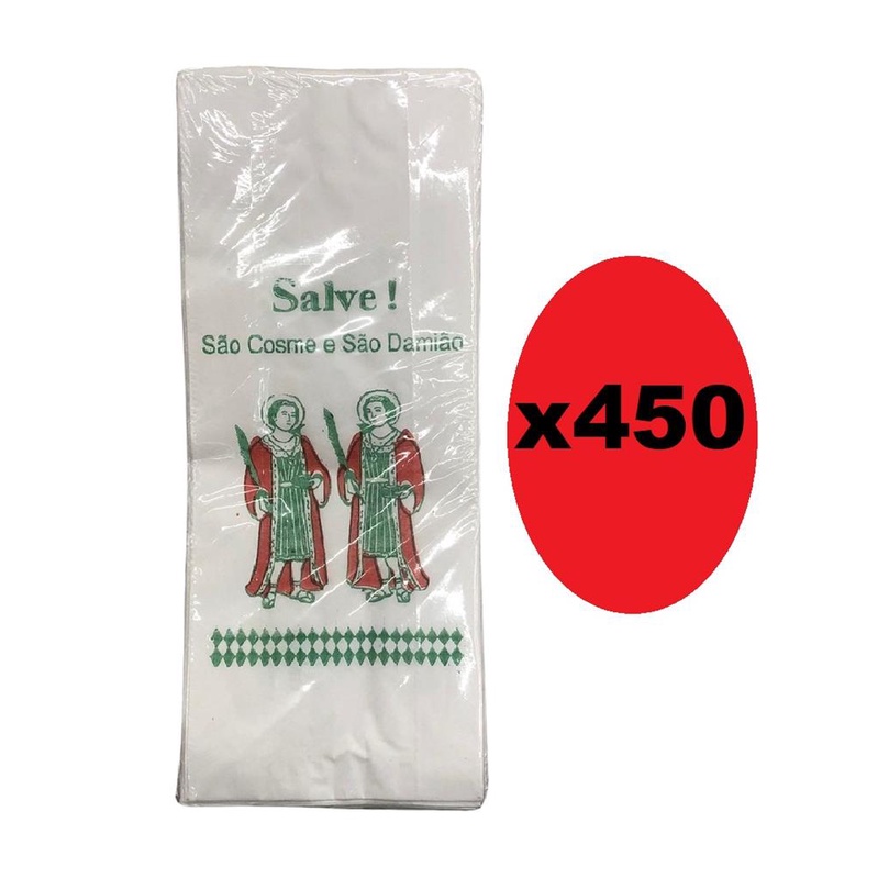 Kit 450 Sacolas de Papel Branca 9x27cm p/ Sao Cosme e Damiao