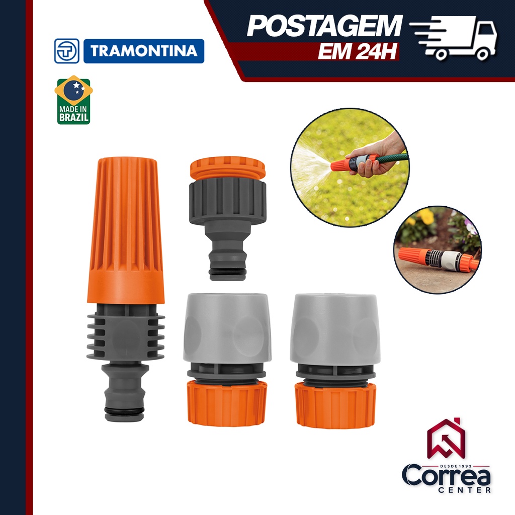 Conjunto de Irrigação Esguicho União Engate Rápido C/4 Peças *CORES SORTIDAS* | Tramontina em Oferta na Shopee