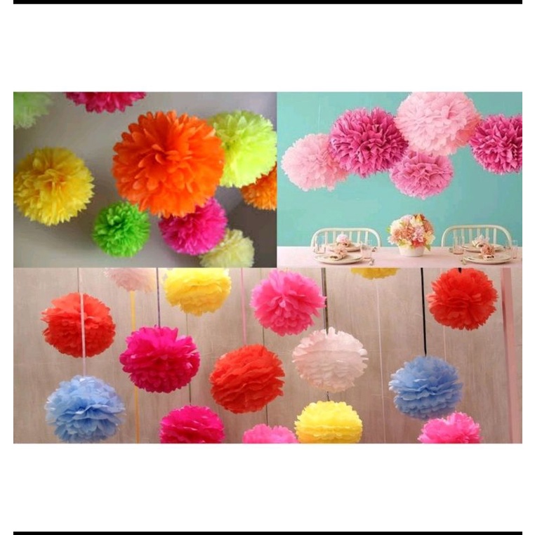 Kit 8 Pompom Decoração Flor De Papel Seda 30CM Festa Aniversário Tropical em Oferta na Shopee