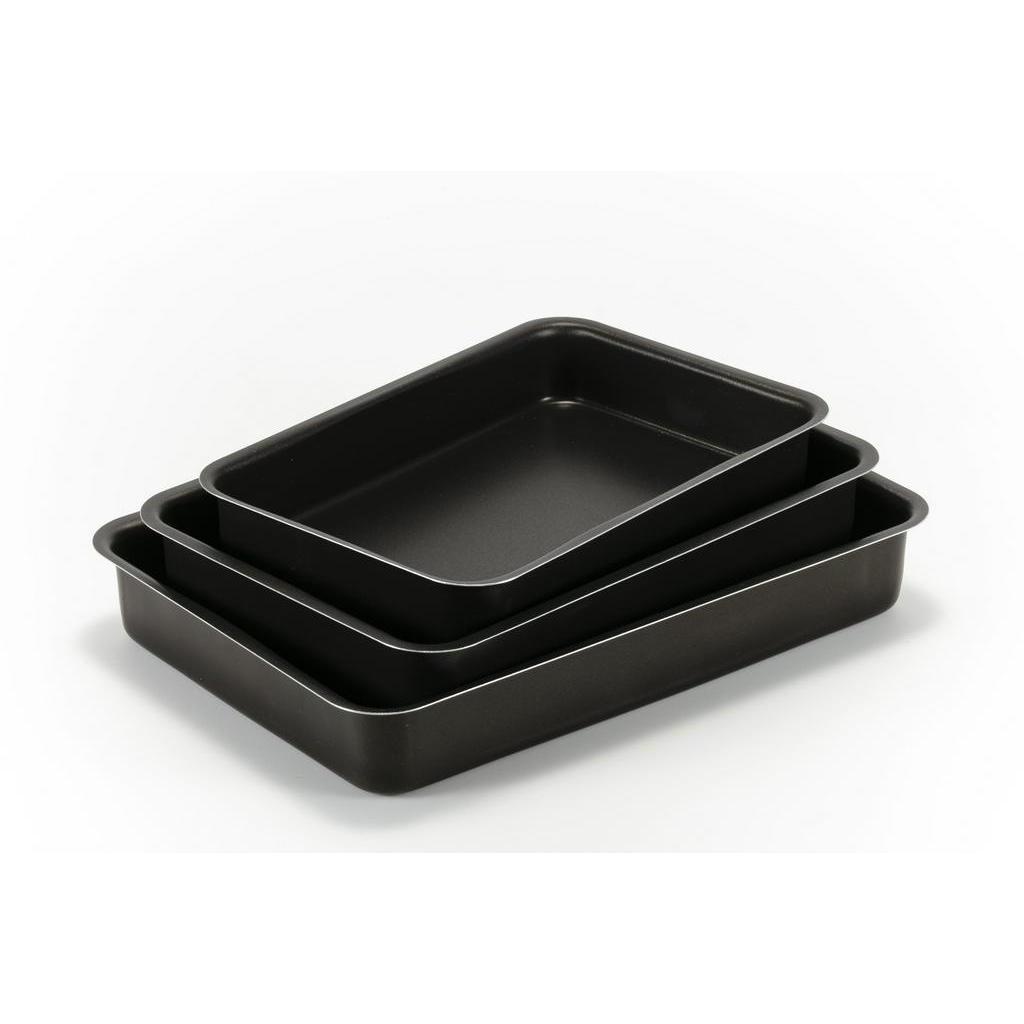 Jogo Conjunto de 3 Assadeiras Retangulares Altas Antiaderente TEFLON - Não Gruda - Alumínio de Qualidade e com Ótimo Acabamento