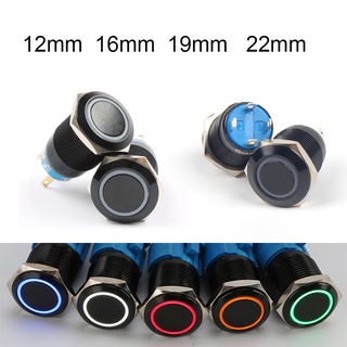 Preto 19mm 22mm Elétrica Levou Luz De Metal Botão Interruptor Momentâneo Engatamento À Prova D 