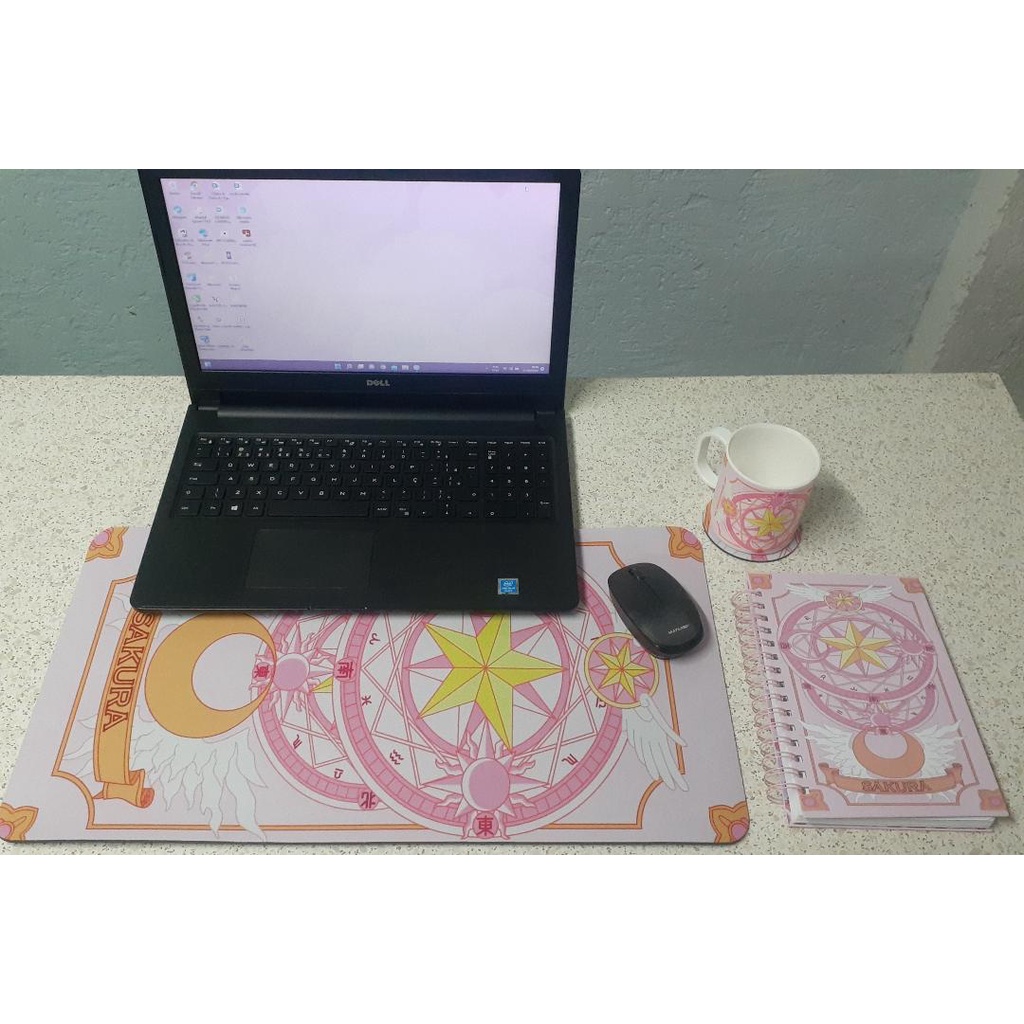 Kit Sakura Cardcaptor - Mousepad Gamer - Caderno - Caneca de Polímero e Porta Copos