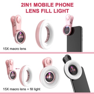 Novo Telefone Celular Com Luz De Preenchimento 15X macro Lente Portátil Selfie LED Ring Flash Lâmpada De Anel Universal Clip Light