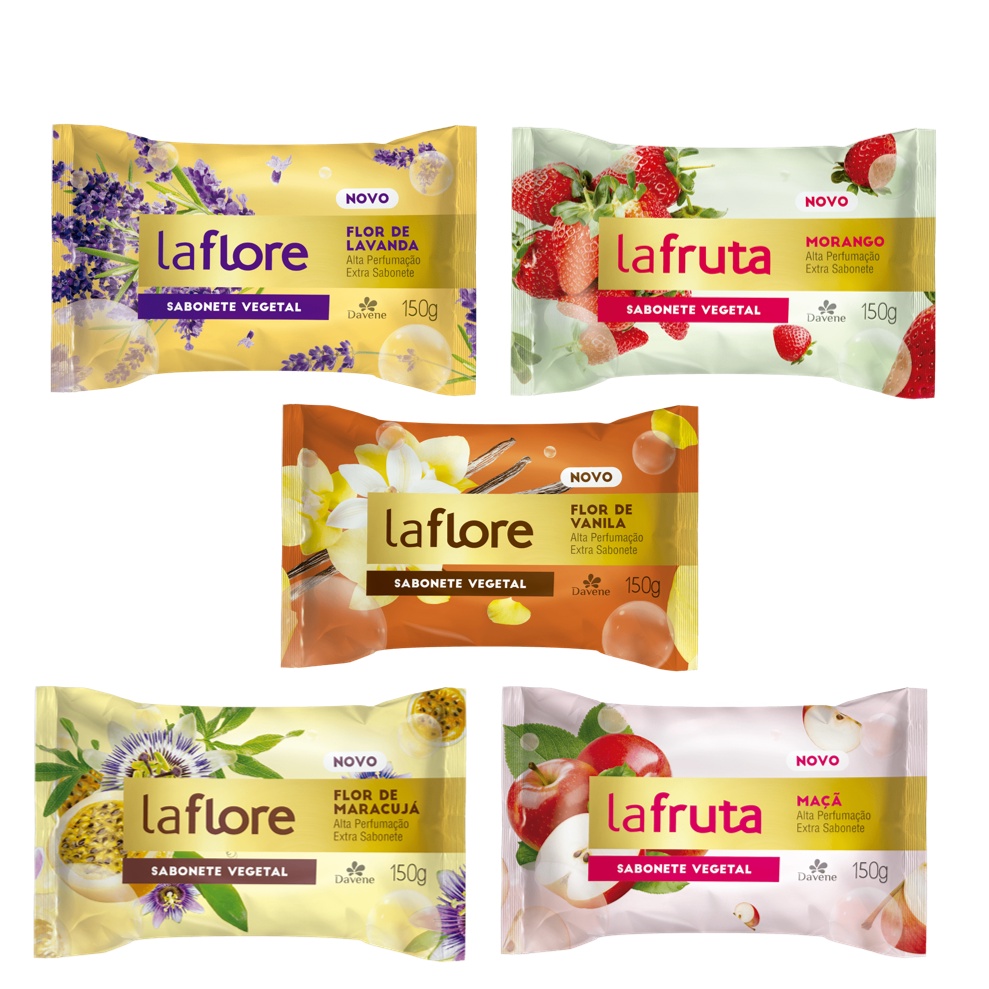 Kit 3-4-5-6-8-10-12 Sabonete Barra Davene La Flore/Fruta 150gr 100% vegetal dobro do tamanho alta perfumação