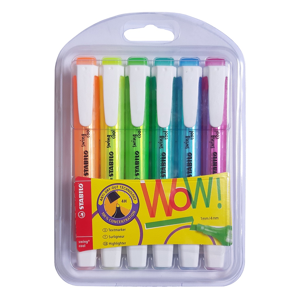 Marca Texto STABILO Swing Cool estojo com 6 Cores Neon