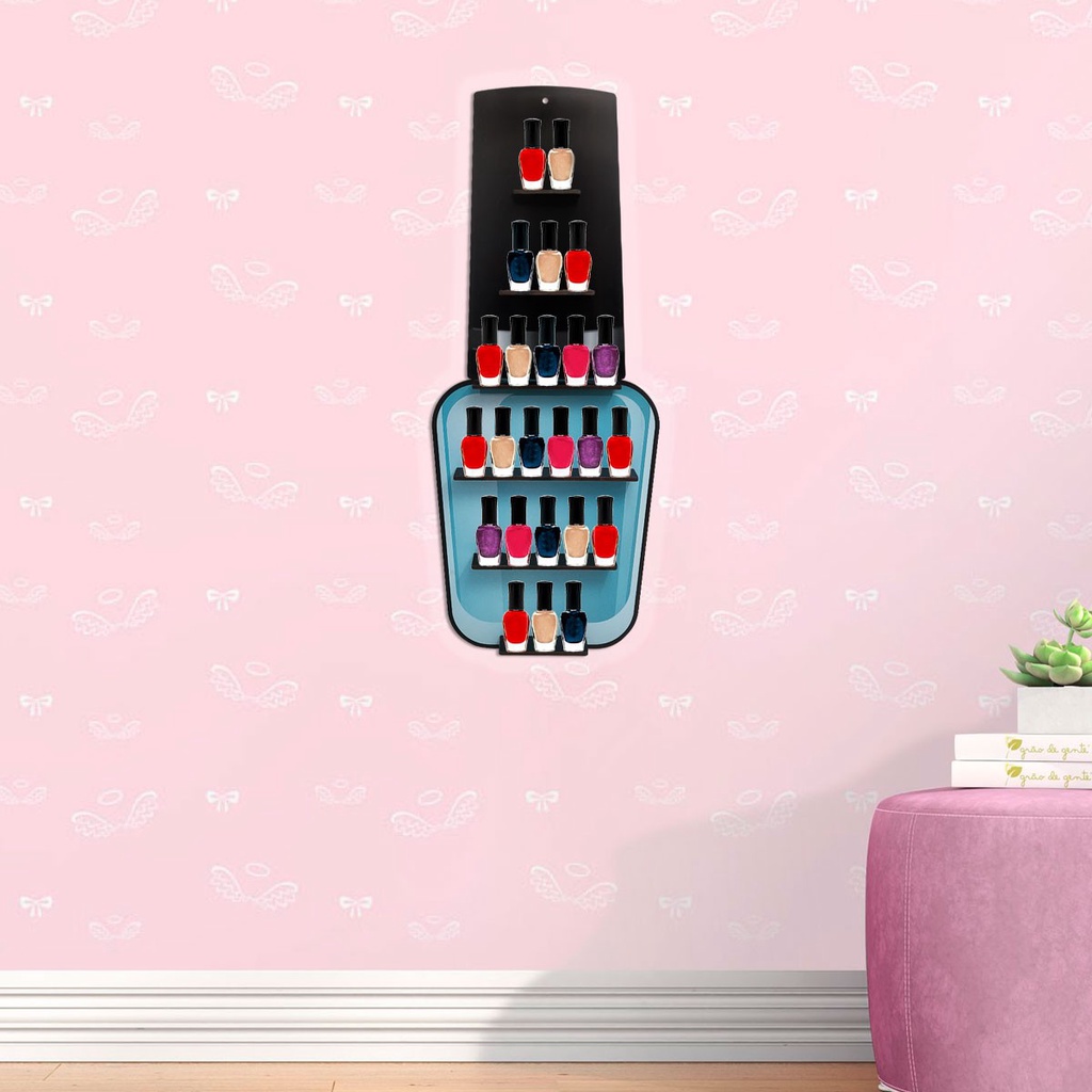 Porta Esmalte Decorativo Parede para 25 Esmalte 62,5x25,5 Mdf Madeira Adesivado