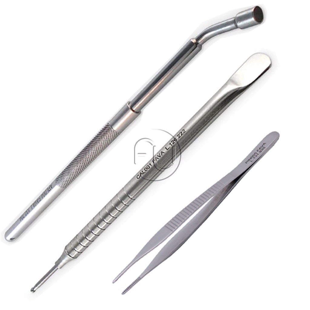 Kit Instrumento Acupuntura Auricular Inox Apalpador, Aplicador, Pinça Adson Serrilha