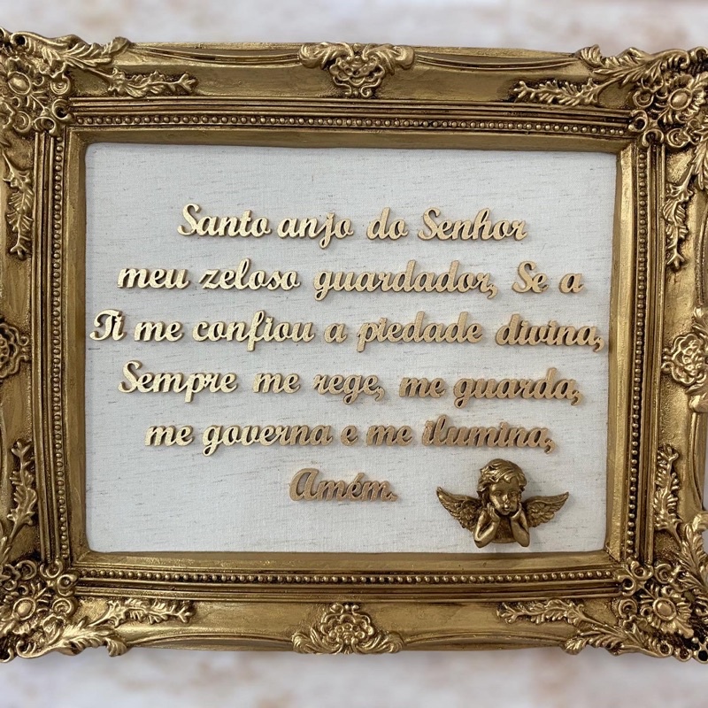 Enfeite porta maternidade ou parede com oração santo anjo moldura resina