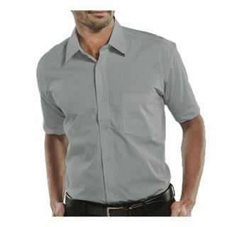 Camisa Social Manga Curta 100% Microfibra Masculina Cinza
