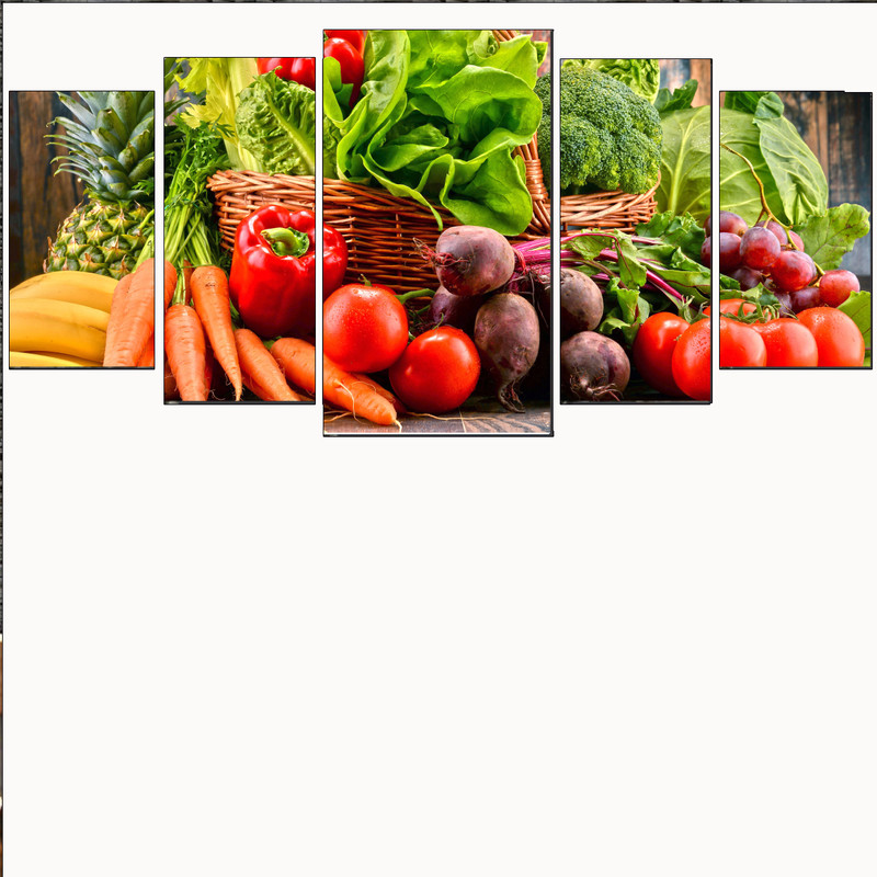 Quadro Mosaico Moderno Para Horti-Fruti Cozinha 5 Peças Verduras e  Frutas Saudaveis 95x55 Promoção Top