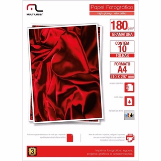 Papel Multilaser Fotográfico Glossy A4 180G/M2 10Fls PE030