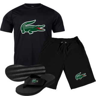 Kit Masculino Camiseta + Bermuda + Chinela Lacoste Jacaré Masculina