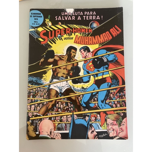 Gibi raro gigante (epoca da moeda cruzeiro) 1979 Super Homem Muhammad Ali hq quadrinho colorido ilustrado sebo