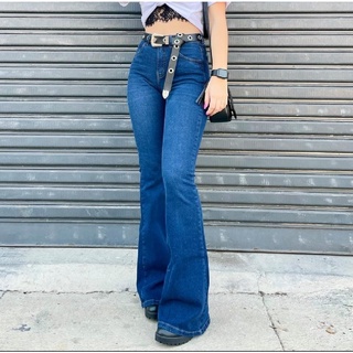 Calça Jeans Feminina Bailarina Flare com bolso Na Cor Jeans Médio 029 - Padrão Shopping