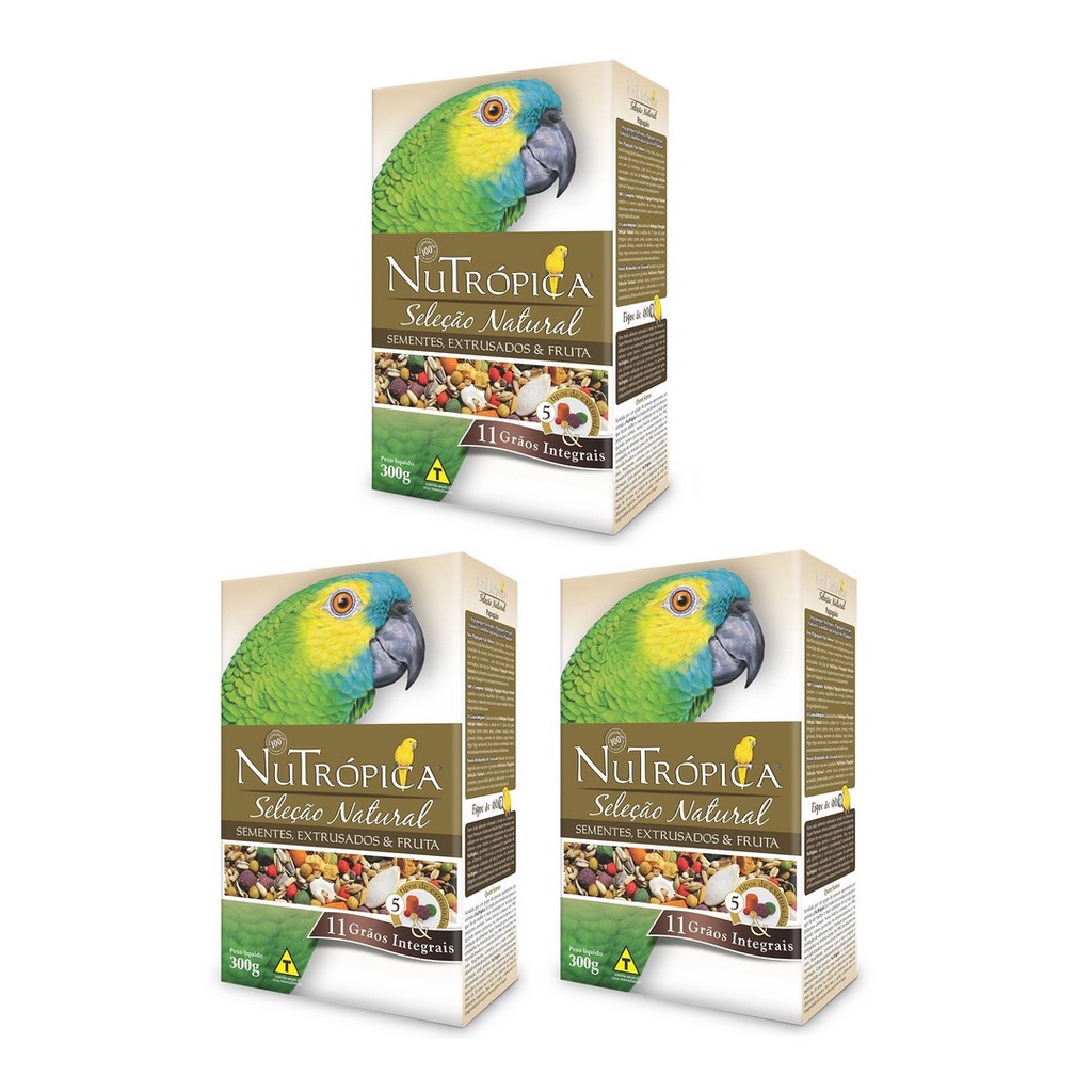 Kit 3 Unidades Ração Seleção Natural Papagaio 300g Nutrópica