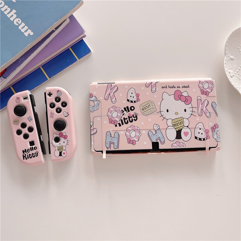 Nintendo Switch Caso OLED Animação Tema Bonito " Olá KT Gato " Agradável TPU Console Do Jogo Alça Protector Capa Mole