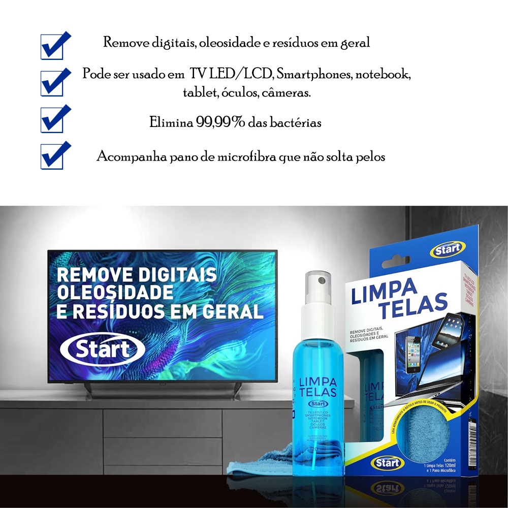Melhor Limpa Tela Notebook Smartphone Start 120 Ml Remove Oleosidade em Geral + Microfibra