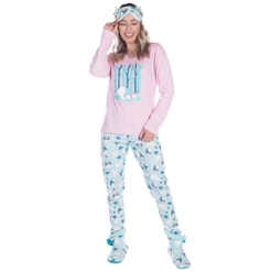 Pijama Feminino Tecido Canelado Fechado De Inverno Blusa Manga Longa Estampada E Calca Quentinho