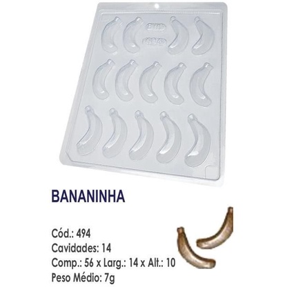 Forma Simples Bananinha 494 em Acetato BWB Para Bombom e Doces de Chocolate e Confeitaria Doceira Saldão